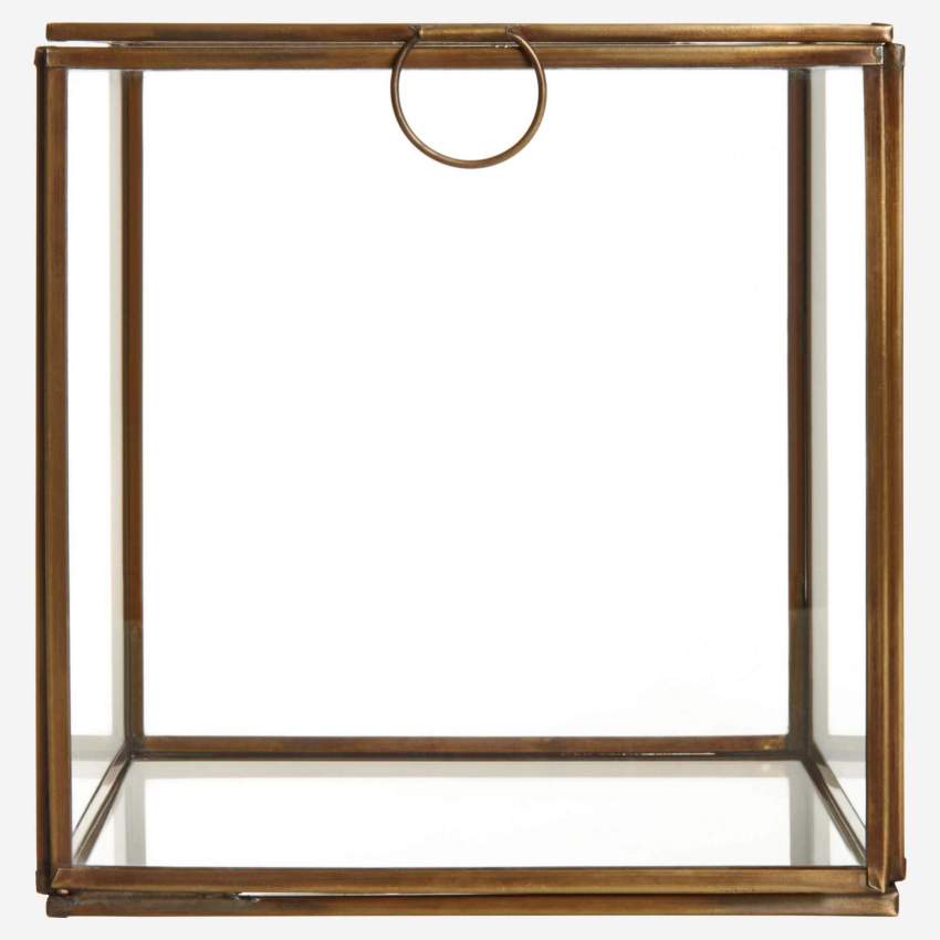 Caja cuadrada de vidrio - 18 x 18 cm – Transparente y dorado