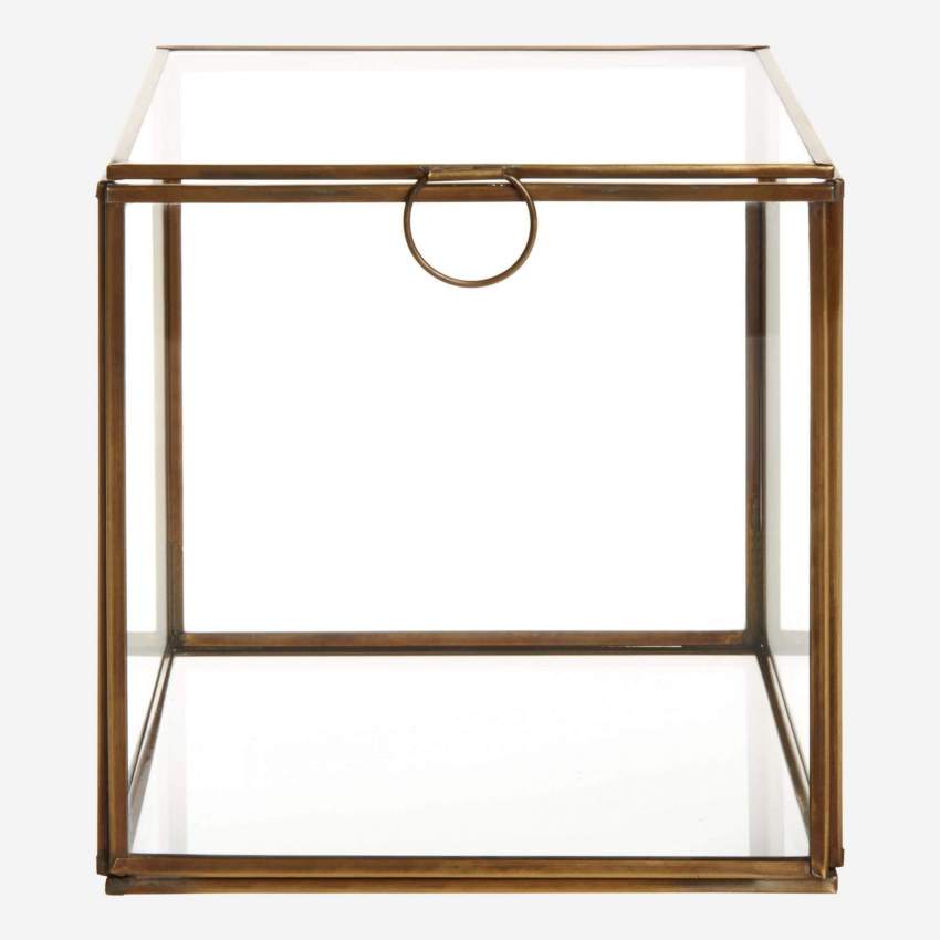 Quadratische Dose aus Glas - 18 x 18 cm – Transparent und Goldfarben