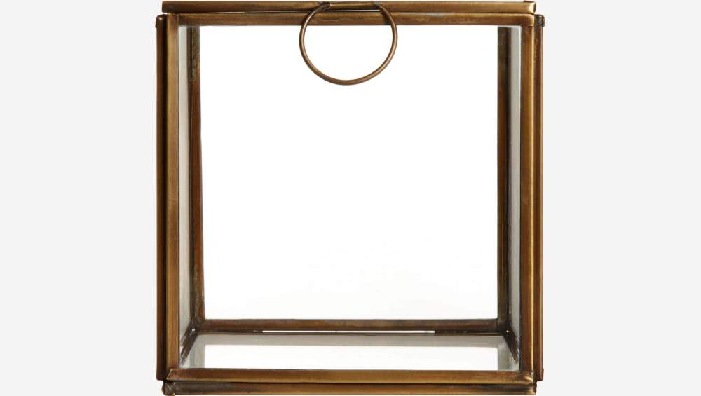 Vierkante glazen doos– 13 x 13 cm – Transparant en goudkleurig