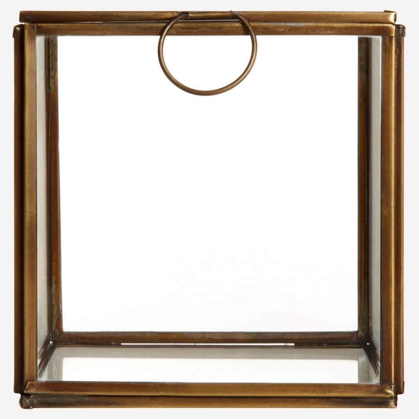 Caja cuadrada de vidrio – 13 x 13 cm – Transparente y dorado