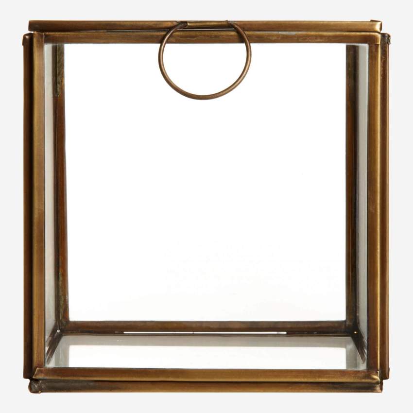 Quadratische Dose aus Glas – 13 x 13 cm – Transparent und Goldfarben