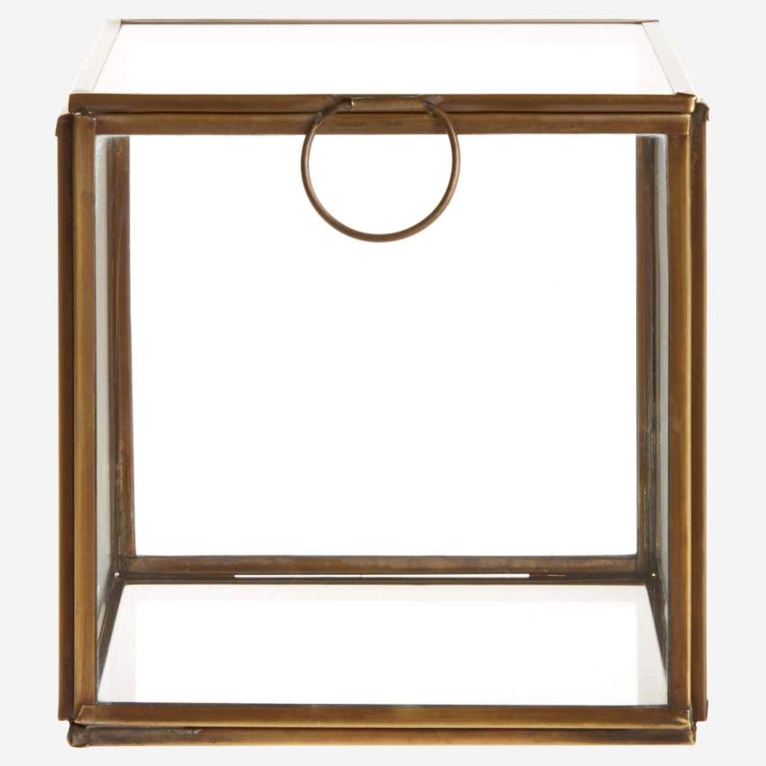 Vierkante glazen doos– 13 x 13 cm – Transparant en goudkleurig