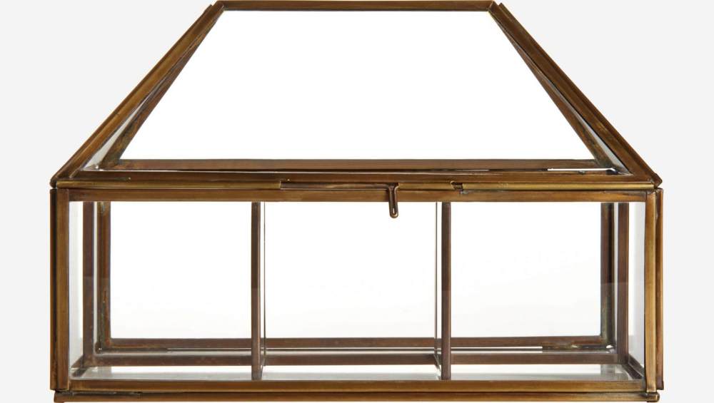 Caja de vidrio con forma de casa con 4 compartimentos - 13 x 26 cm – Transparente y dorado