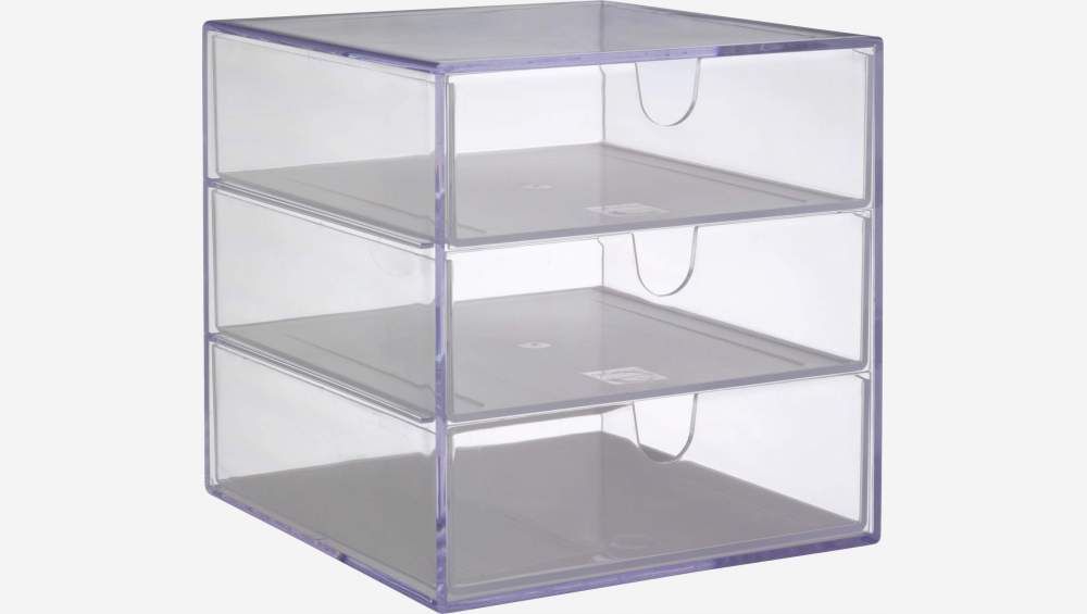 Boîte 3 tiroirs 16x16cm transparent