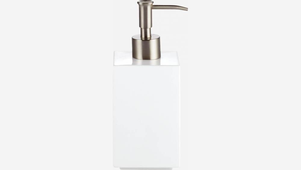 Distributeur de savon en céramique blanche et acier brossé