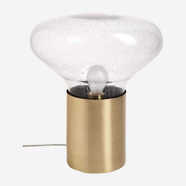 Lampe de table 42,5cm en verre fumé et base en laiton brossé doré