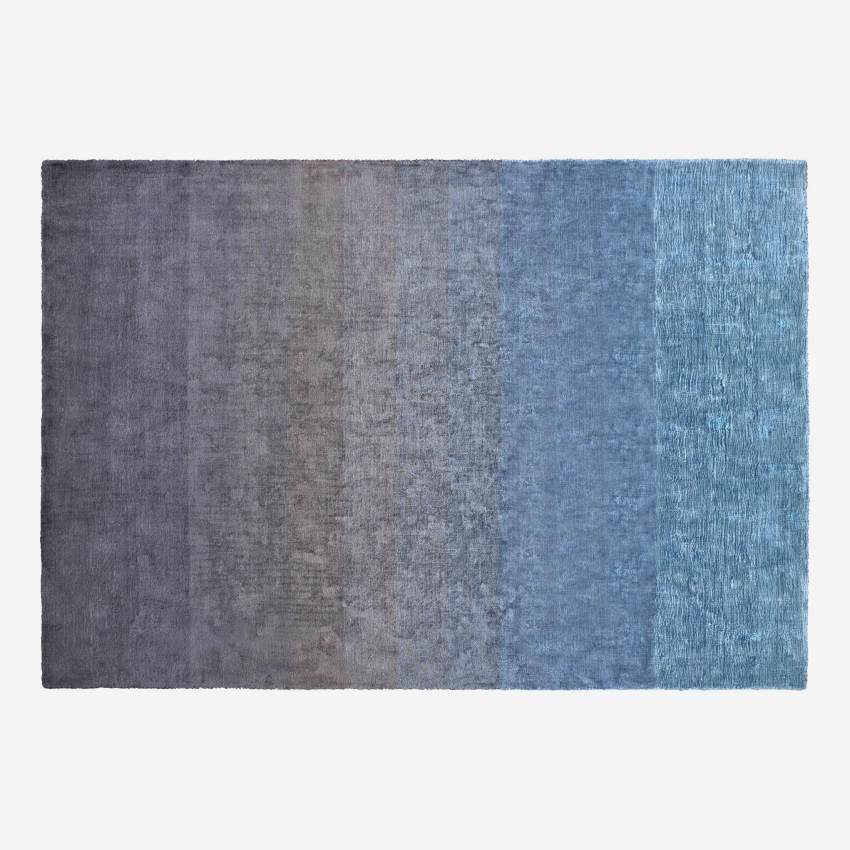 Handgeknoopt viscose tapijt - 170 x 240 cm - Grijs en blauw