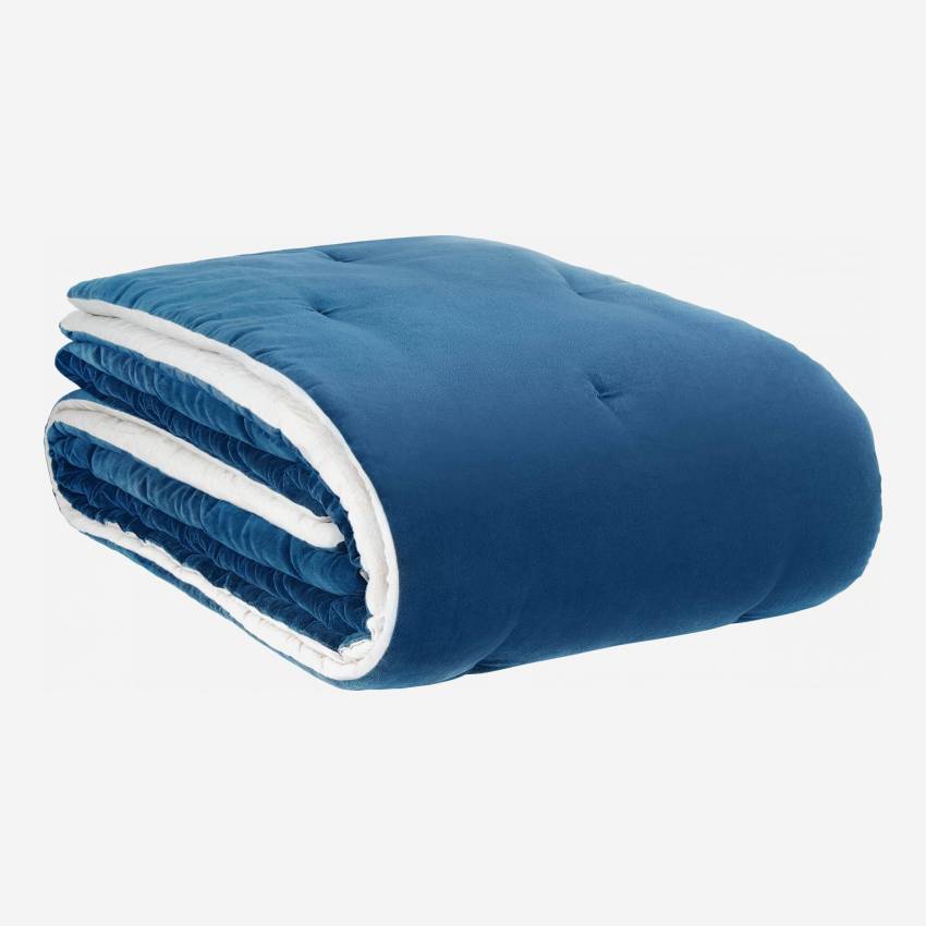 Dessus de lit en velours de coton - 220 x 260 cm - Bleu