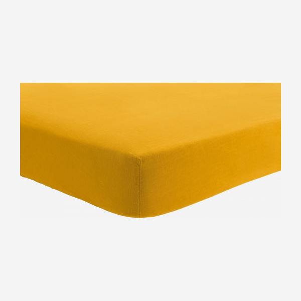 Drap housse en lin - 180 x 200 cm - Jaune moutarde