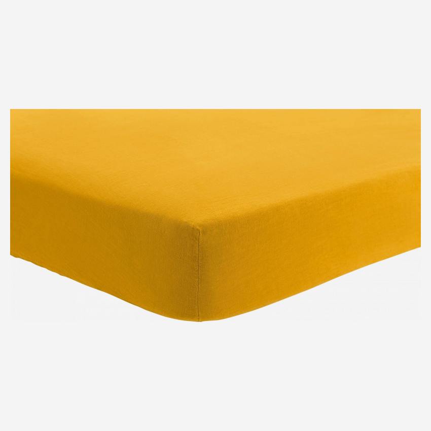 Lençol de baixo de linho - 180 x 200 cm - Amarelo mostarda