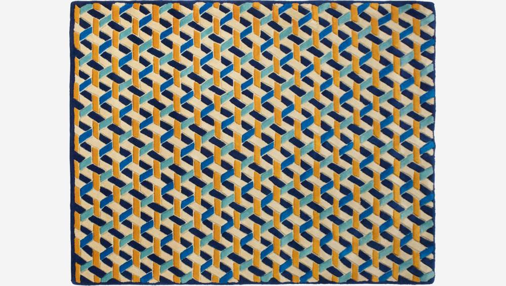 Alfombra sin nudo de lana - 240 x 170 cm - Azul/Amarillo