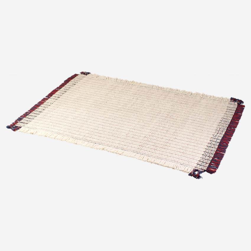 Tapijt tweezijdig te gebruiken geweven met grote franje van wol en katoen - 170 x 240 cm - Meerkleurig