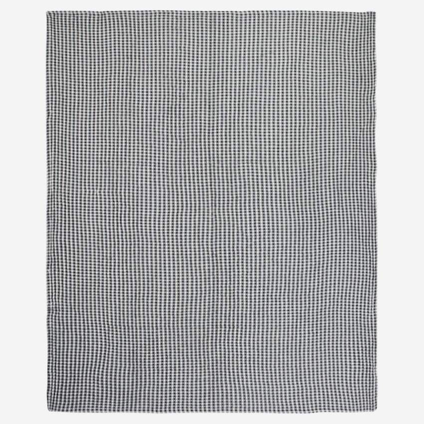 Plaid en nid d'abeille en polyester et coton - 130 x 170 cm - Beige/Noir
