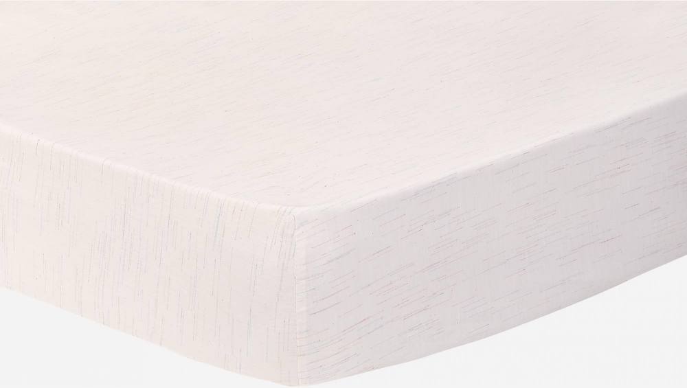 Sábana ajustable de algodón - 180 x 200 cm - Blanco a rayas