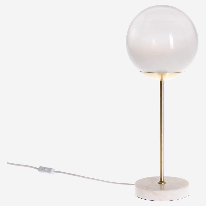 Lámpara de mesa en cristal y mármol  - Diámetro 20, altura  52 cm - Blanca 