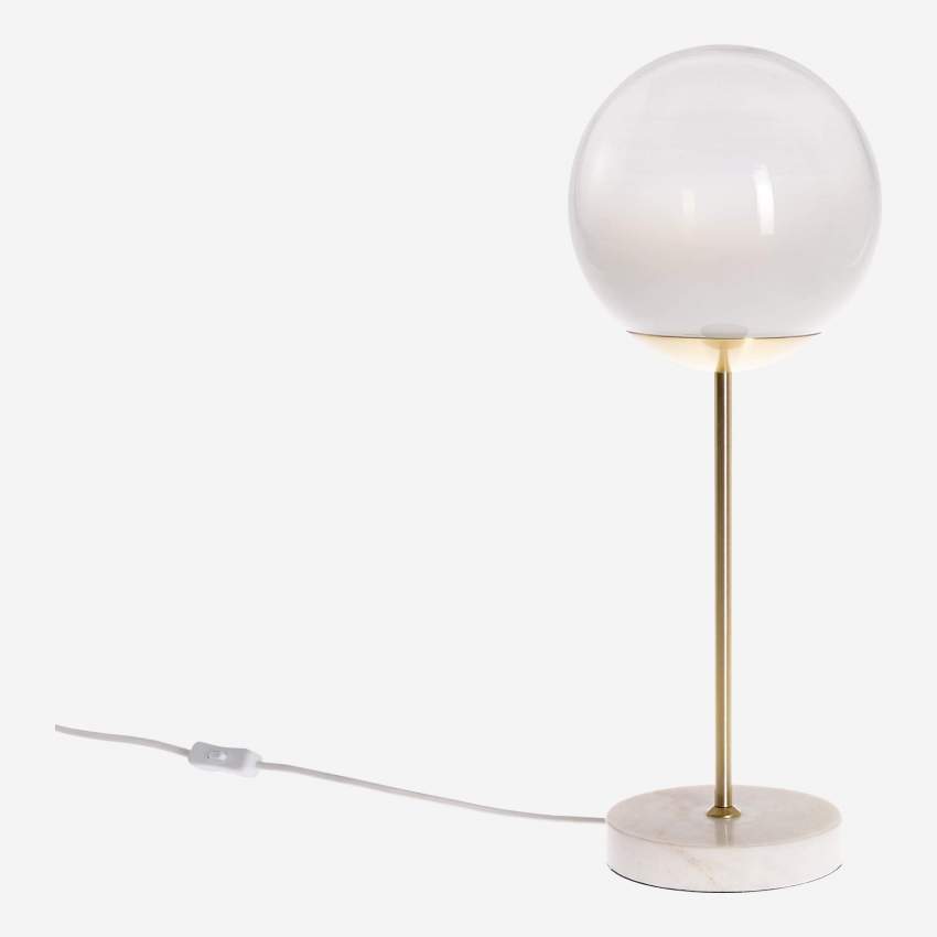 Lámpara de mesa en cristal y mármol  - Diámetro 20, altura  52 cm - Blanca 