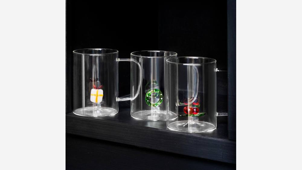 Tasse aus Glas mit Stechpalmen-Motiv - 430 ml
