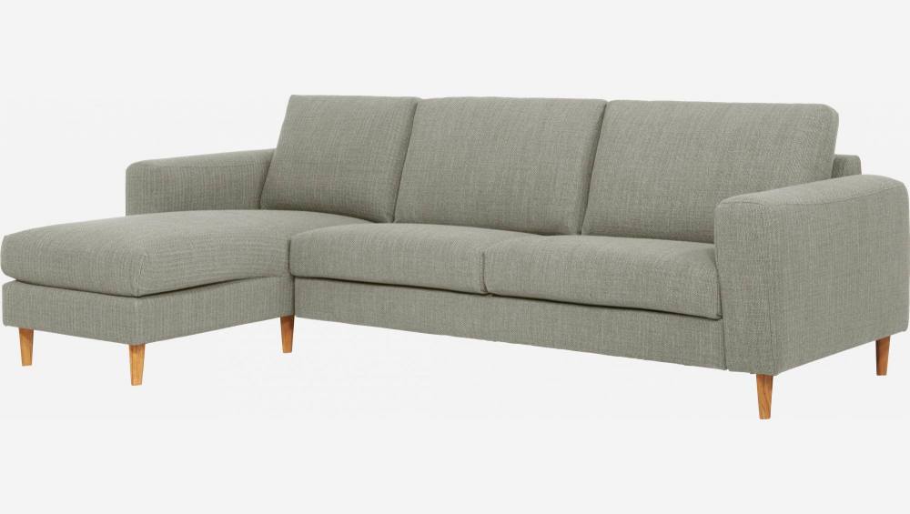 Sofá 3 plazas con chaiselongue izquierda de tela gris claro - confort firme