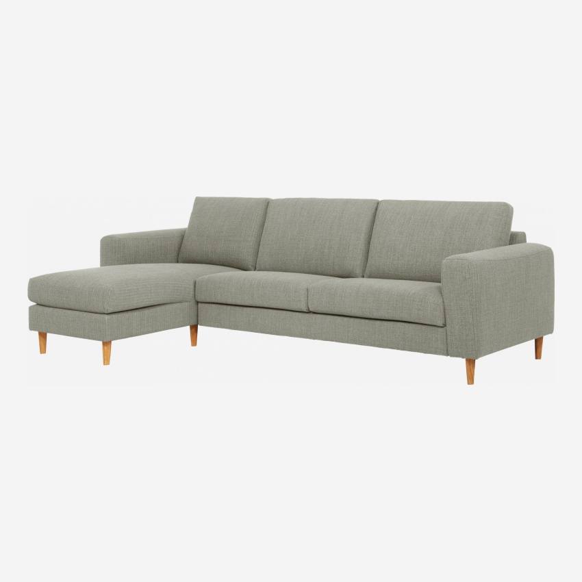 Sofá 3 plazas con chaiselongue izquierda de tela gris claro - confort firme