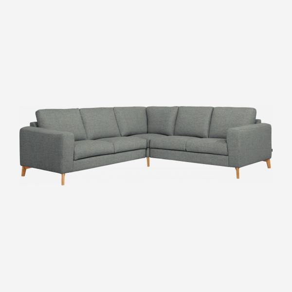 Canapé d'angle 4 places en tissu gris chiné bleu - confort ferme