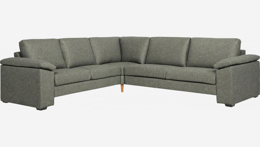 Canapé d'angle 6 places en tissu gris-noir - confort ferme