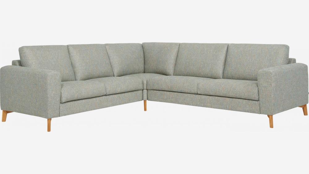 Canapé d'angle 6 places en tissu gris-bleu - confort ferme