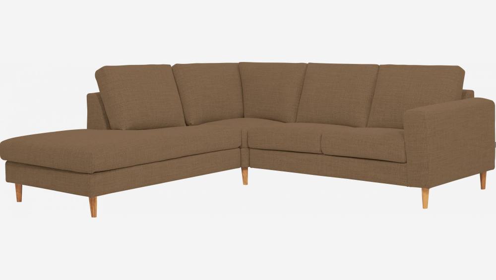 Canapé 2 places avec chauffeuse gauche en tissu marron - confort ferme