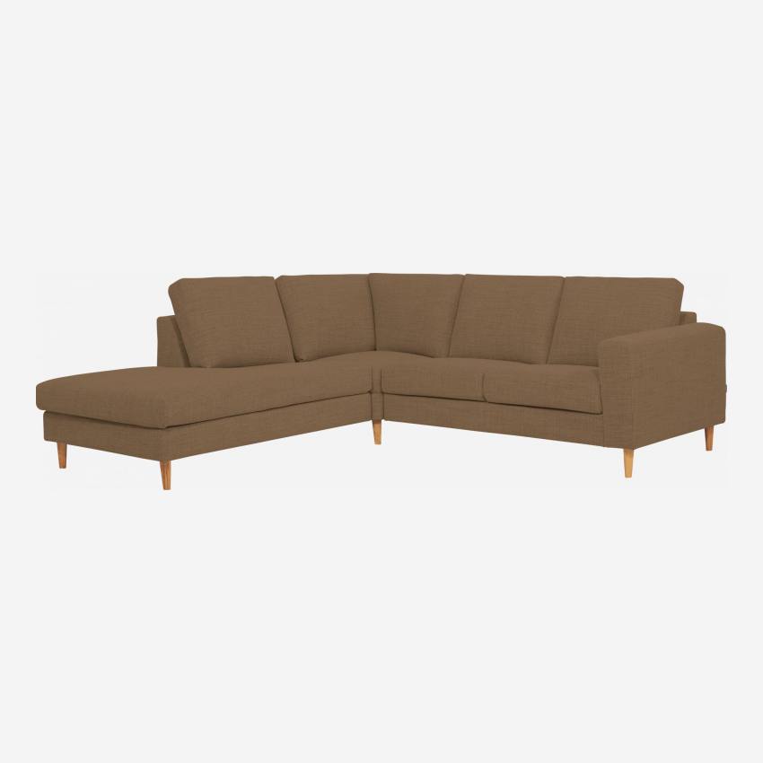 Sofá 2 plazas con chaiselongue izquierda de tela marrón - confort firme