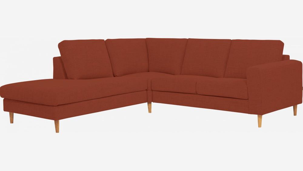 Sofá 2 plazas con chaiselongue izquierda de tela rojo óxido - confort firme