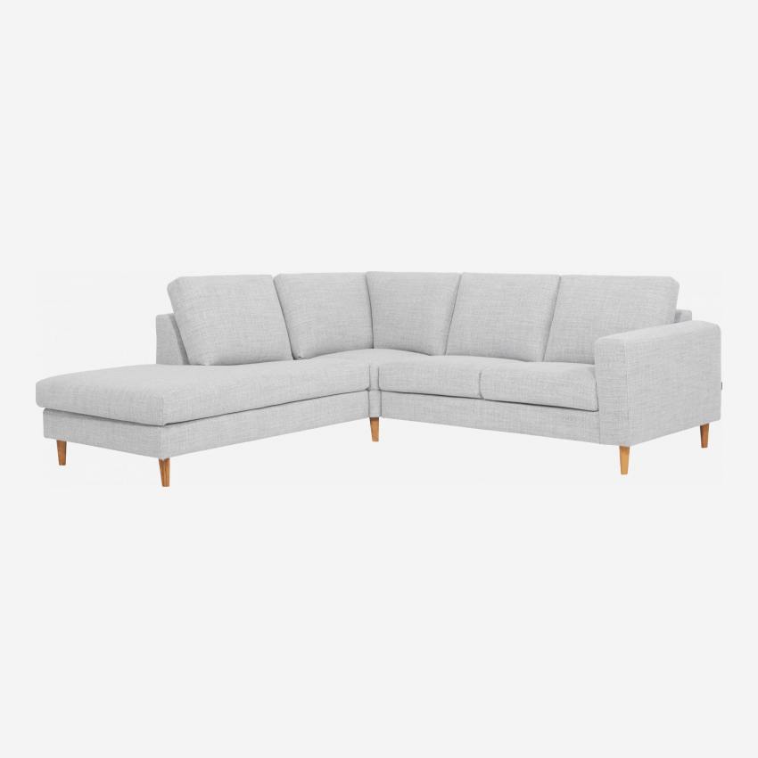 Canapé 2 places avec chauffeuse gauche en tissu gris clair - confort ferme