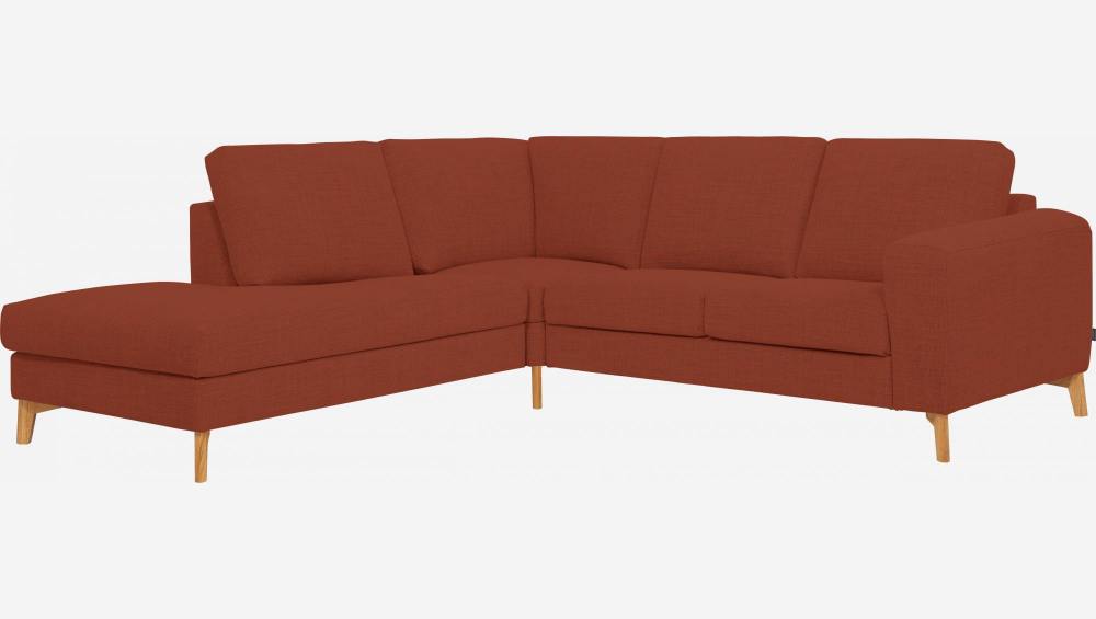 Sofá 2 plazas con chaiselongue izquierda de tela rojo óxido - confort firme