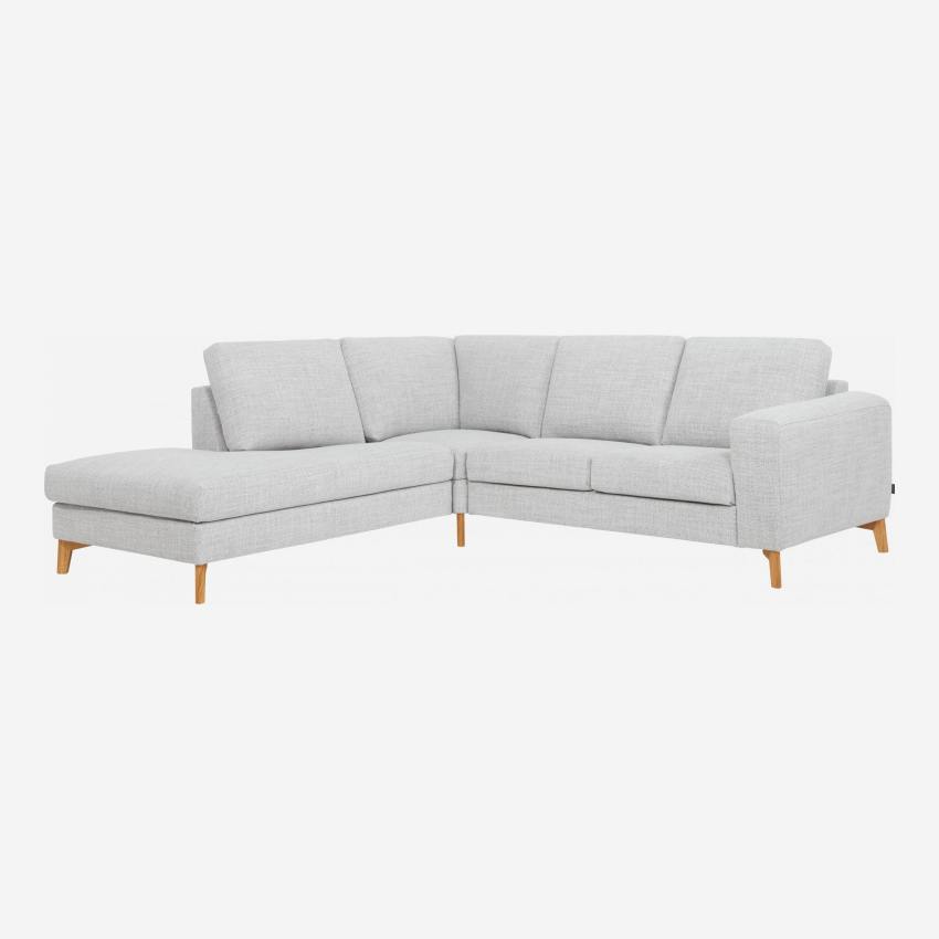 Sofá 2 plazas con chaiselongue izquierda de tela gris claro - confort firme