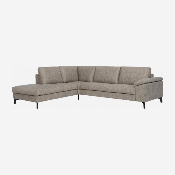 Canapé 3 places avec chauffeuse gauche en tissu gris-noir - confort ferme