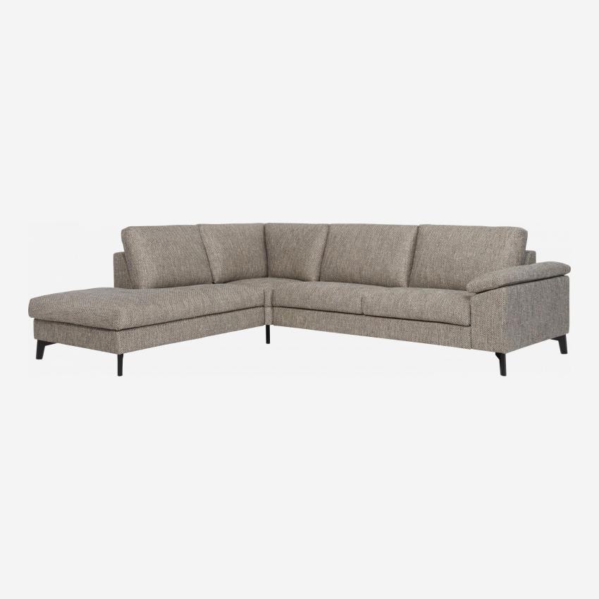 Canapé 3 places avec chauffeuse gauche en tissu gris-noir - confort ferme