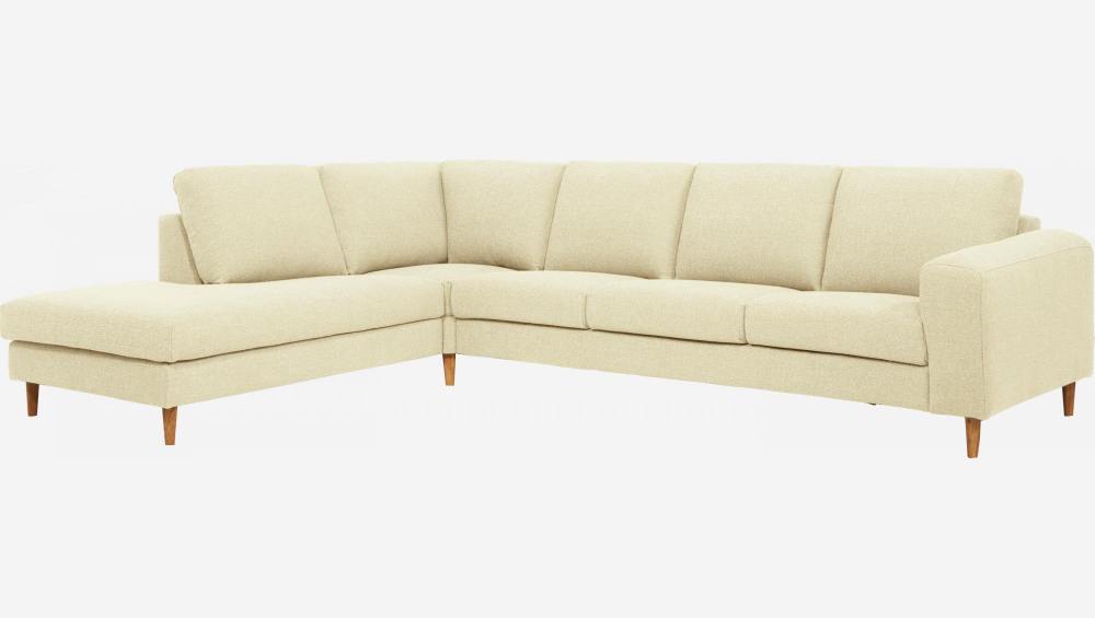 Canapé 4 places avec chauffeuse gauche en tissu beige chiné taupe - confort ferme