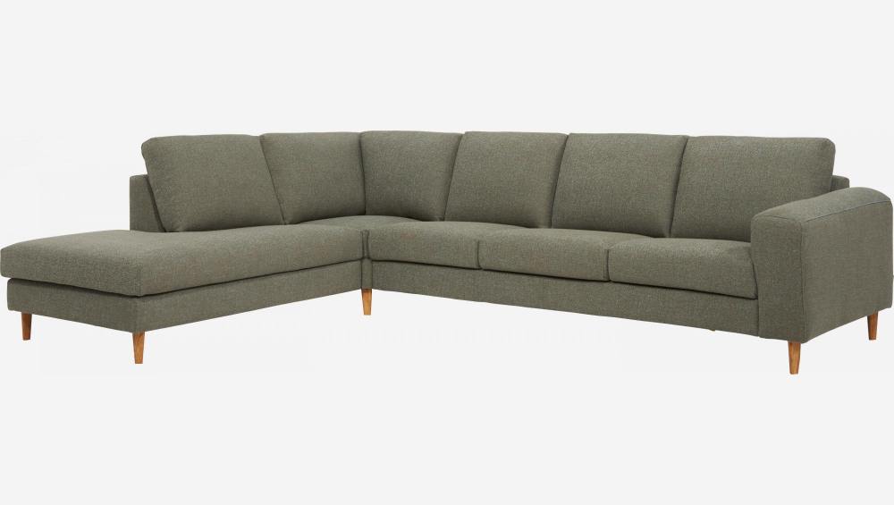 4-Sitzer-Sofa mit Open-End links aus Stoff, graubraun meliert und blau - mittelfester Komfort