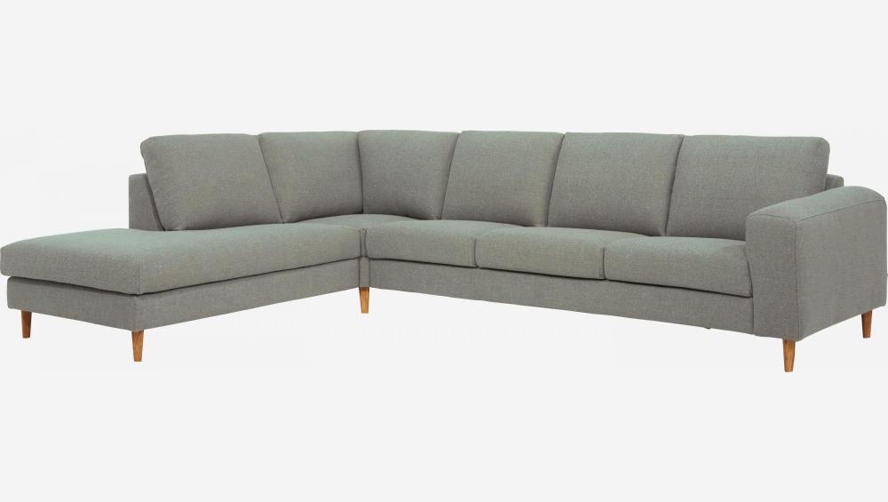 4-Sitzer-Sofa mit Open-End links aus Stoff, grau meliert und blau - mittelfester Komfort