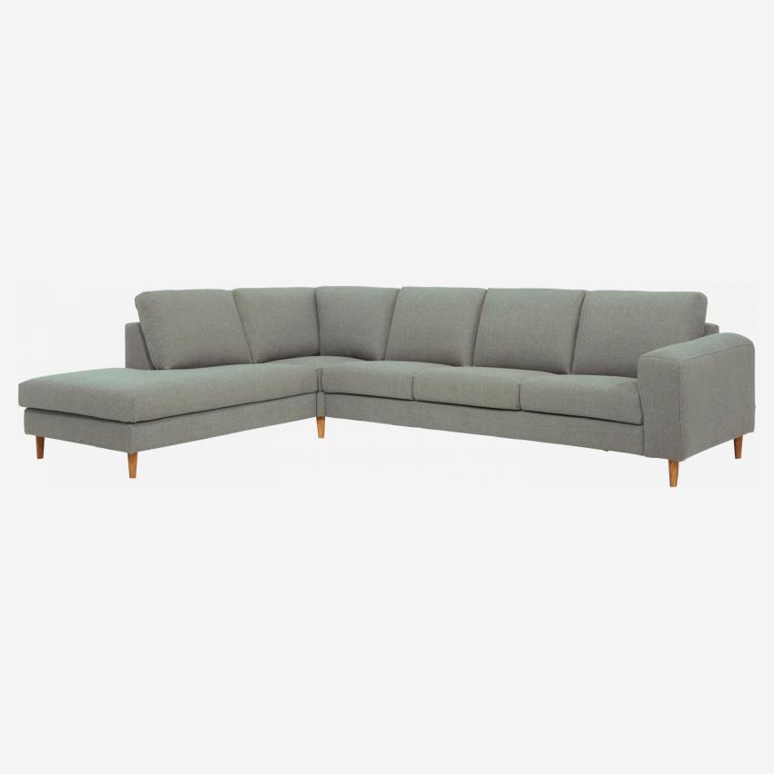 4-Sitzer-Sofa mit Open-End links aus Stoff, grau meliert und blau - mittelfester Komfort