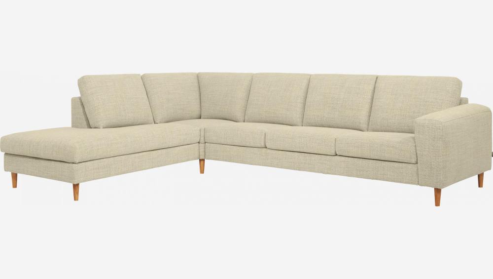 4-Sitzer-Sofa mit Open-End links aus Stoff, cremeweiß - mittelfester Komfort