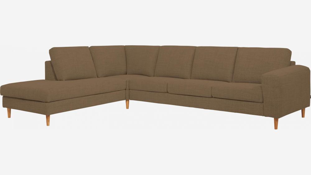 Sofá 4 plazas con chaiselongue izquierda de tela marrón - confort firme