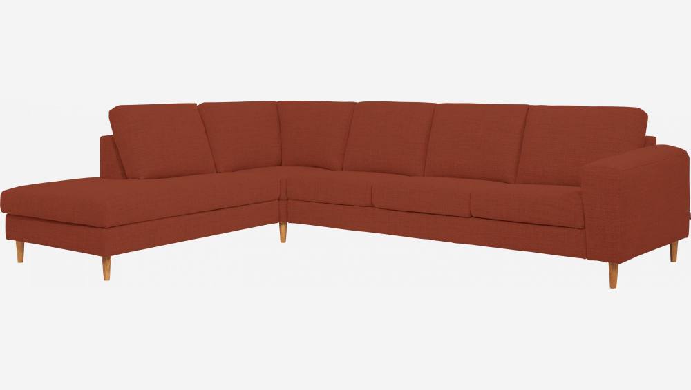 Sofá 4 plazas con chaiselongue izquierda de tela rojo óxido - confort firme