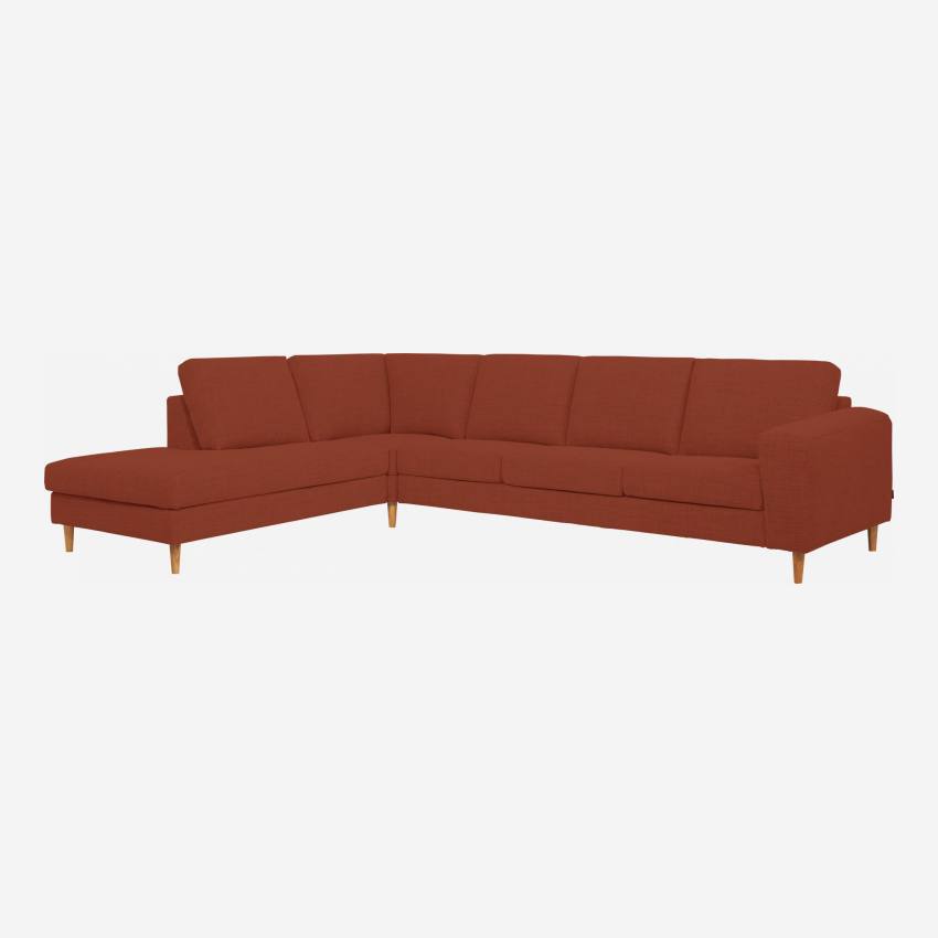 Sofá 4 plazas con chaiselongue izquierda de tela rojo óxido - confort firme