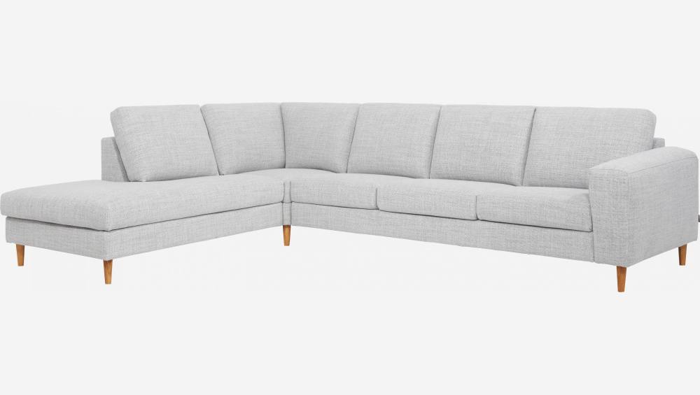 Canapé 4 places avec chauffeuse gauche en tissu gris clair - confort ferme