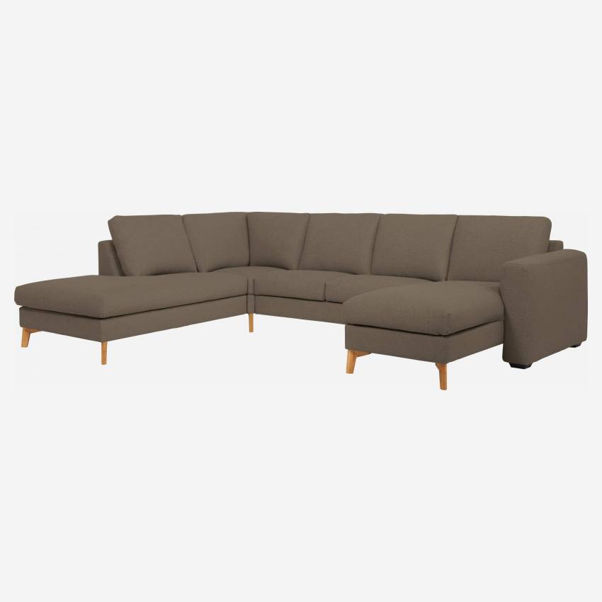2-Sitzer-Sofa mit Chaiselongue und Open-End rechts aus Stoff, graubraun - mittelfester Komfort
