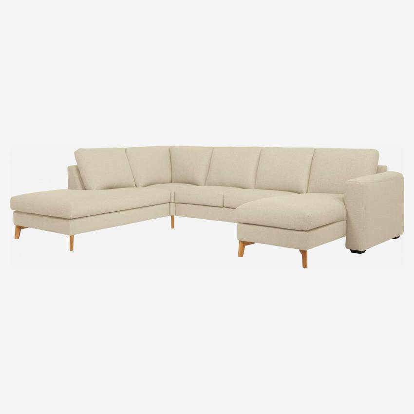 Sofá 2 plazas con sillón y chaiselongue derecha de tela beige jaspeado topo - confort firme