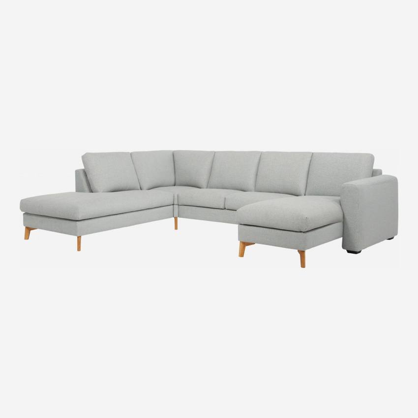 2-Sitzer-Sofa mit Chaiselongue und Open-End rechts aus Stoff, grau meliert und blau - mittelfester Komfort
