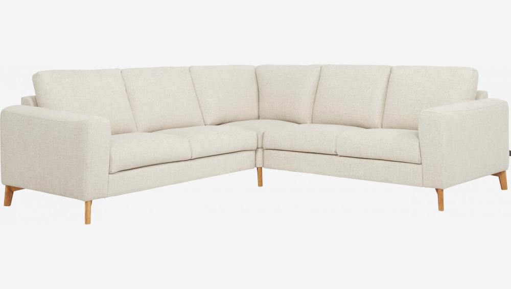 Canapé d'angle 2 x 2 en tissu Lecce - Beige - Accoudoirs fins - Pieds en équerre en chêne huilé - Confort medium