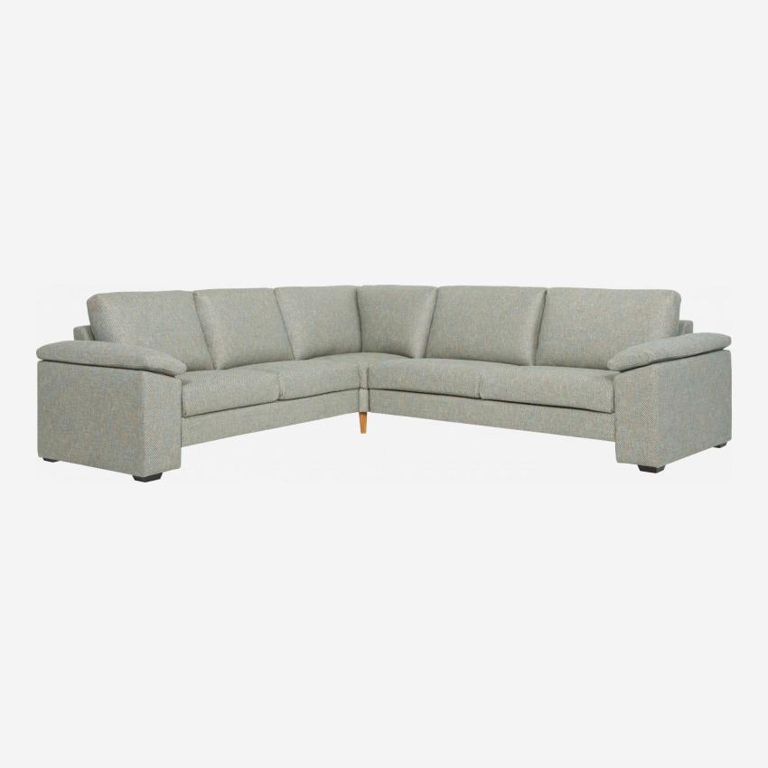 Canapé d'angle 6 places en tissu gris-bleu - confort médium