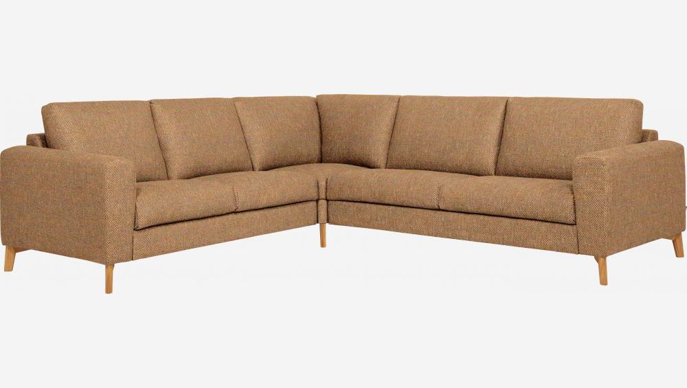 Canapé d'angle 6 places en tissu beige-rouille - confort médium