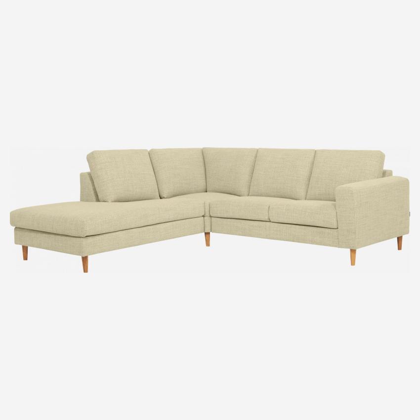 Canapé d'angle 2 places avec chauffeuse gauche en tissu Fasoli -Blanc - Accoudoirs fins - Pieds droits en chêne huilé - Confort medium